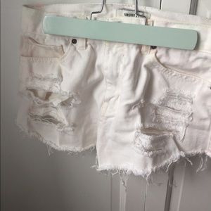 Forever 21 white ripped jean shorts
