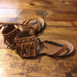 Fringey Boho Faux Suede Sandals Cuff Studded Hippy