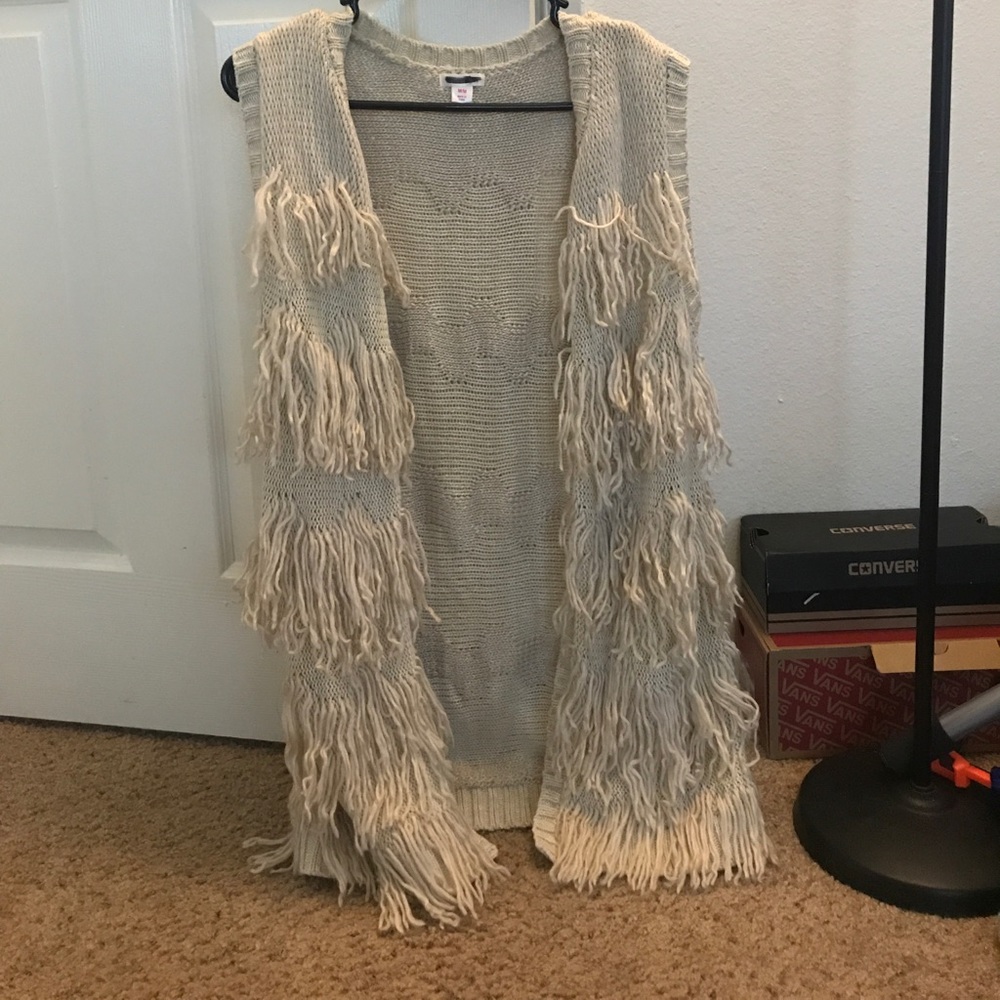 Shaggy sleeveless long line cardigan
