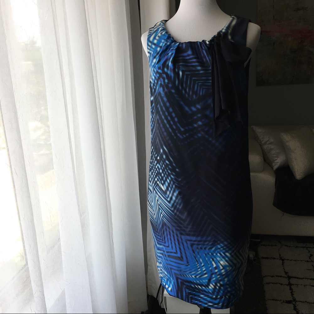 Hugo Boss Davia Blue Abstract Silk Shift Dress 6