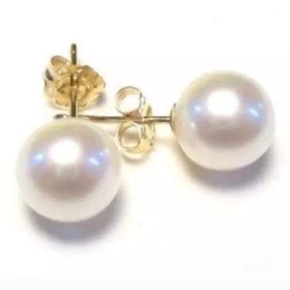 Jewelry - White Perl Earrings in 14k Yellow Gold