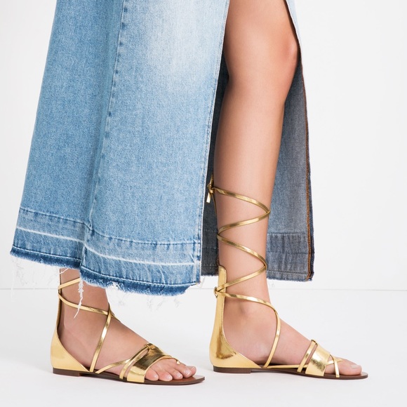 Zara gold Lace up Flats - Picture 1 of 5