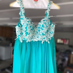 Turquoise beaded formal dress