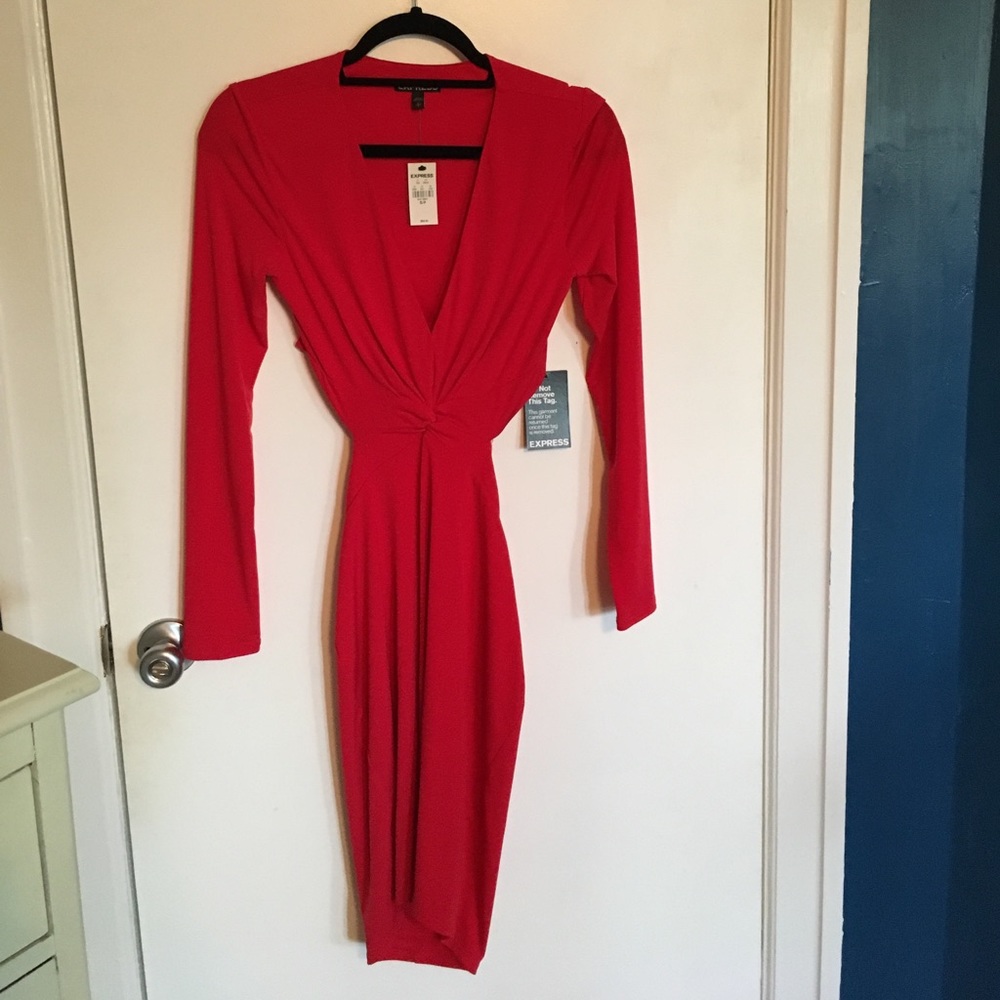 Express new sexy long sleeve red open back dress