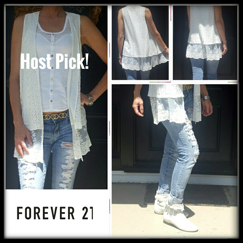 ♨3xHP♨ Long White Lace Layered Vest