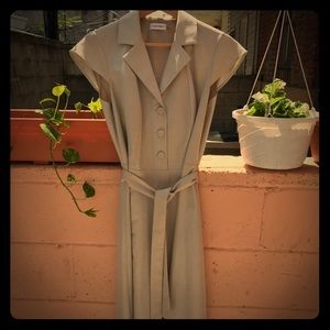 Tan Sleeveless Calvin Klein Collared Dress
