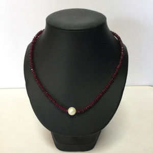 Sterling Silver Ruby Beads with Pearl Necklace