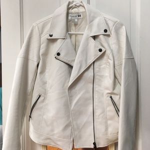 White vegan leather moto jacket