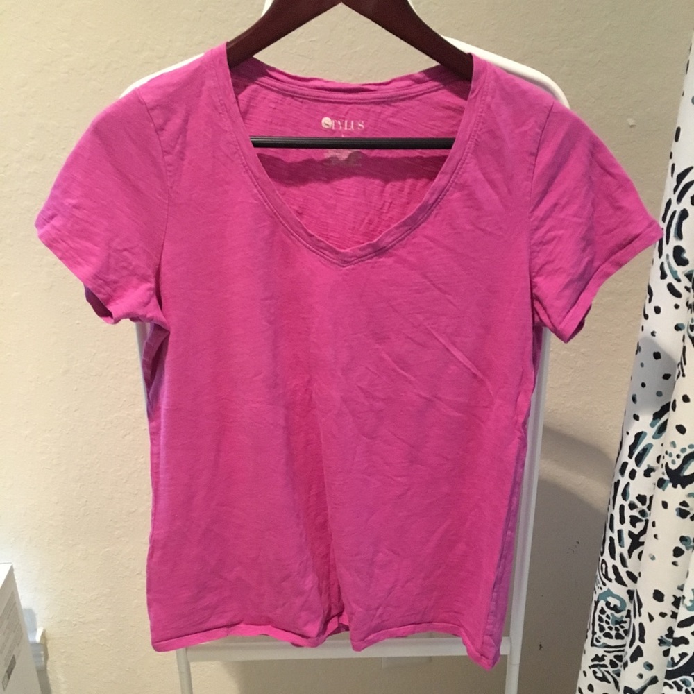 🌷Pink Slub V-Neck T-Shirt