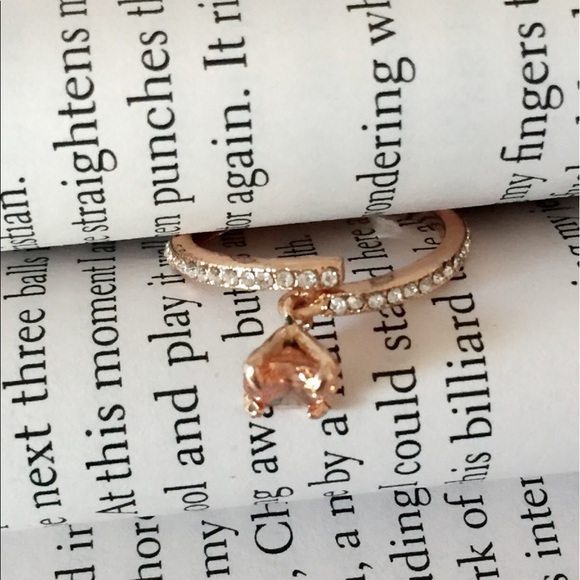 #A112 Gold and Light Brown Zircon Dangle Ring - Picture 2 of 6