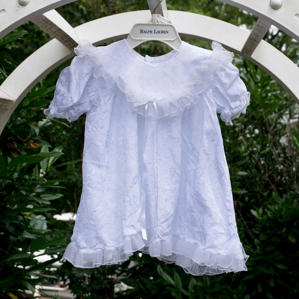 Christening Dress with Ruffles & Embroidery