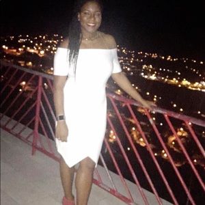 Textured Off-The-Shoulder Envelope Hem Dress