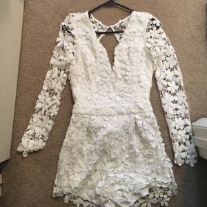 White backless lace romper