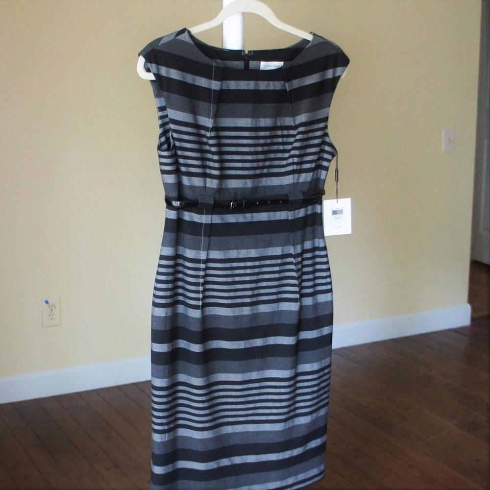 NWT Calvin Klein Stripe Dress -Black/Grey, Size 8