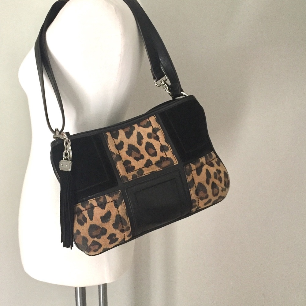 Tignanello leather patchwork black animal purse