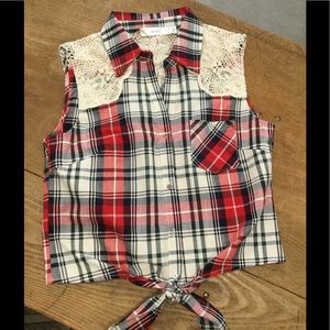 Sleeveless plaid blouse