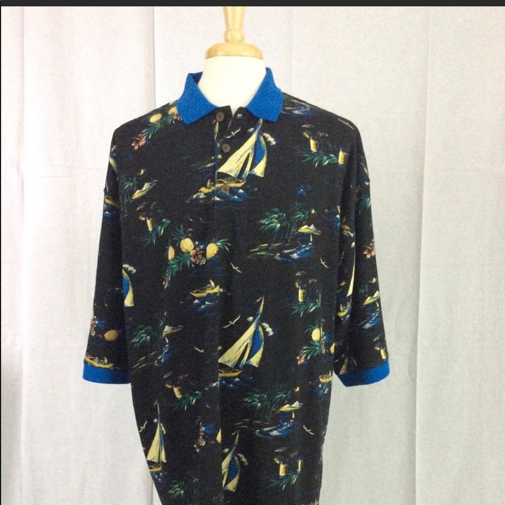Pineapple Moon 2XL Men's Hawaiian Sailboats Polo