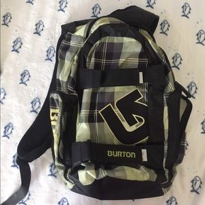 Burton green and black checkered backpack
