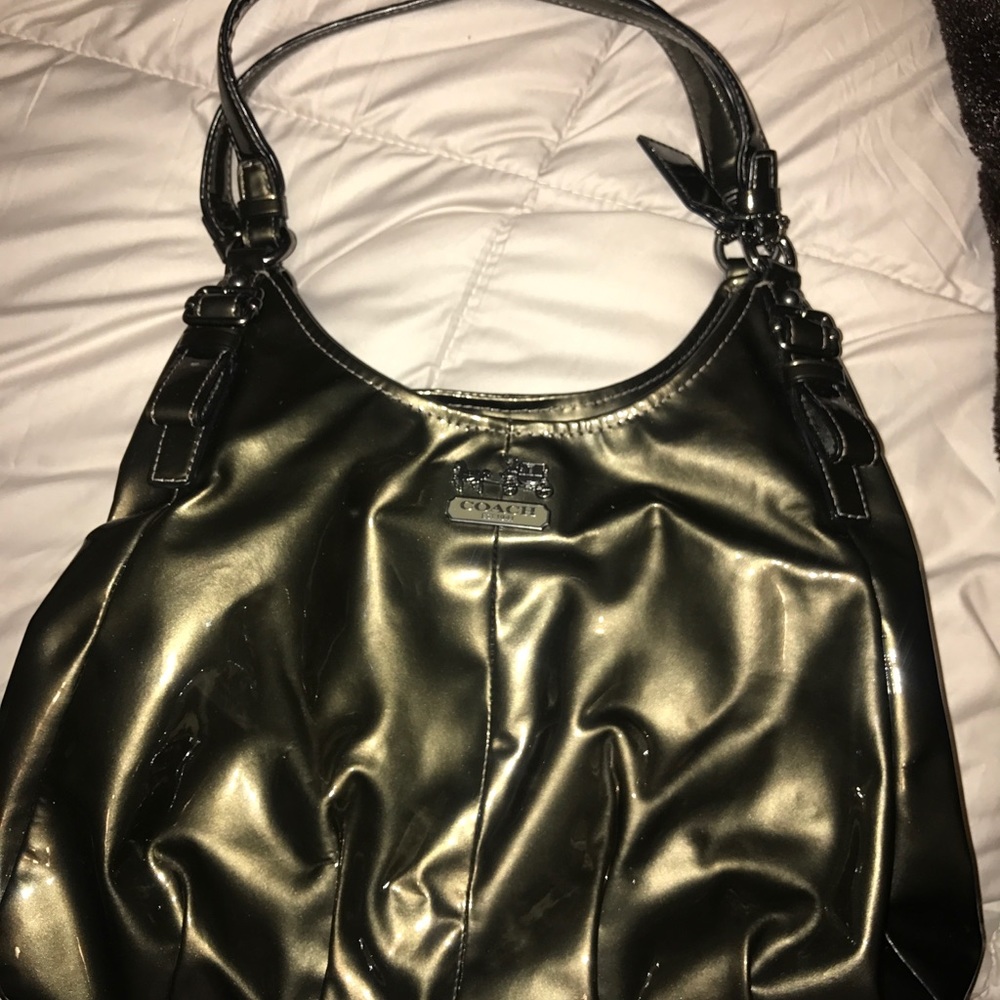 Coach Authentic Patent pewter hobo bag.