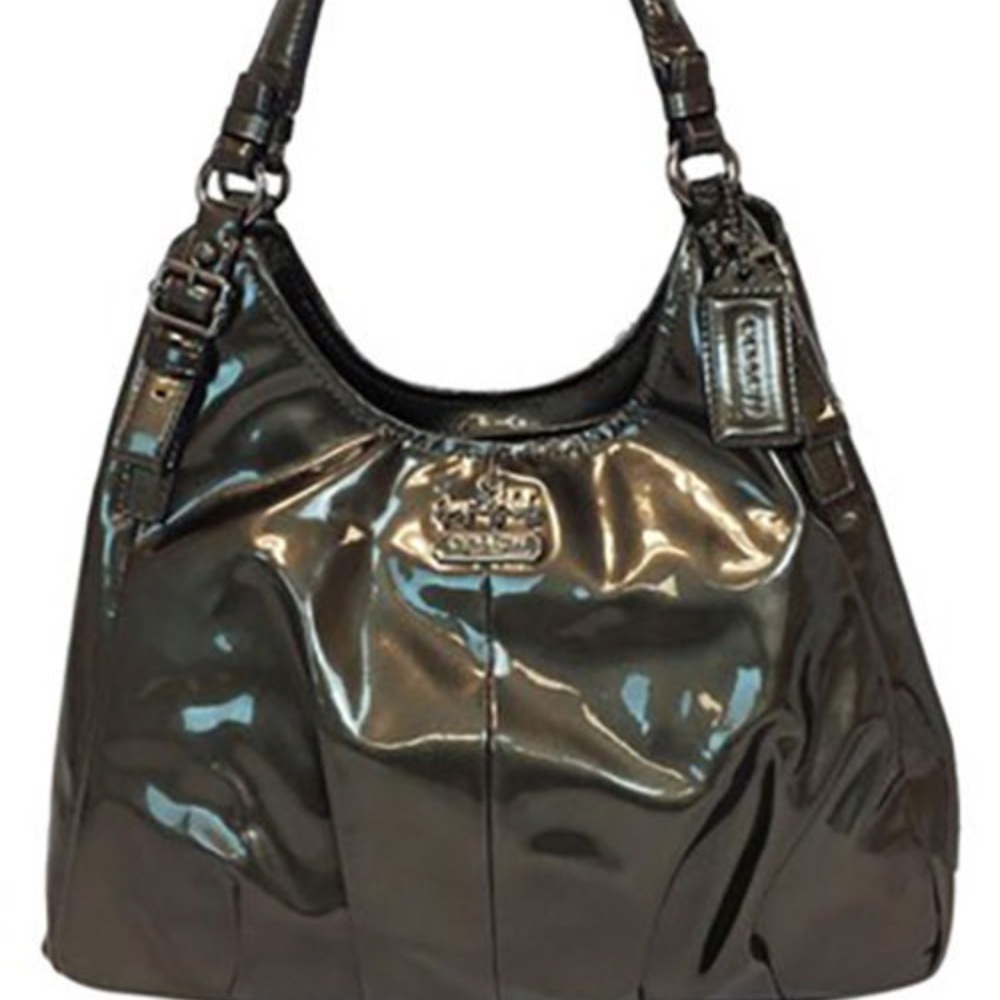 Coach Authentic Patent pewter hobo bag. - Picture 2 of 2