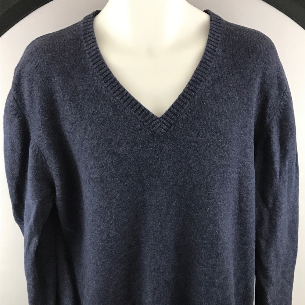 L.L.Bean wool sweater men’s size Lg V neck blue