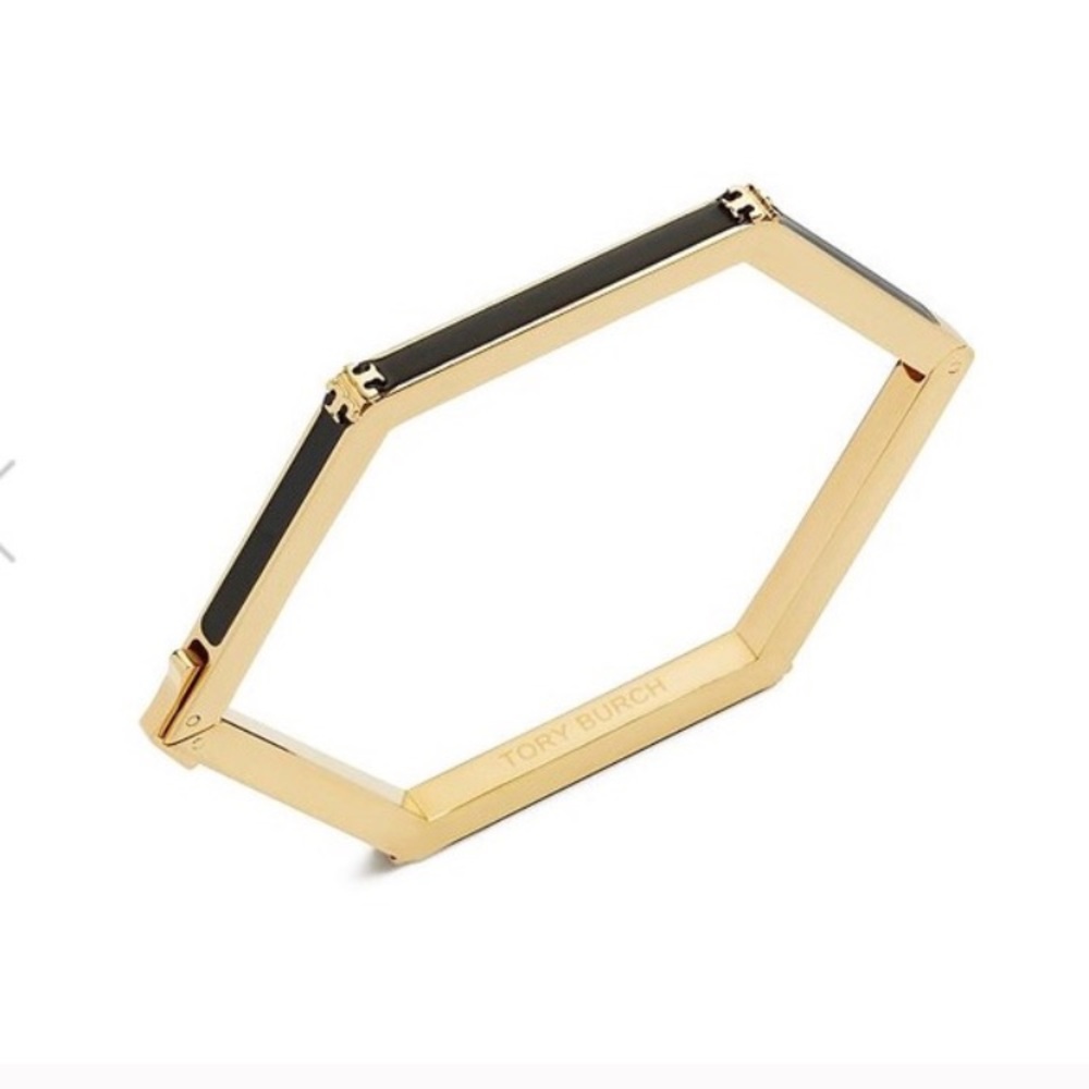Tory Burch Hex-Logo Enameled Hinge Bracelet