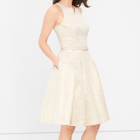 White House Black Market Dresses & Skirts - NEW GOLD METALLIC JACQUARD FIT-AND-FLARE DRESS