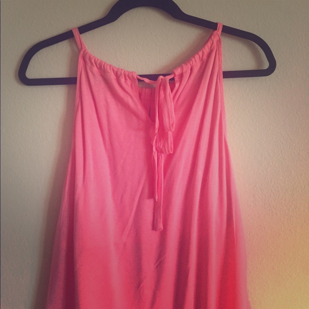 Loose fit, pink tank top with pull tie neck line