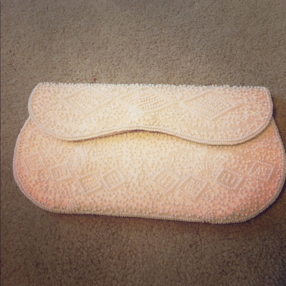 Vintage Hand Made Beaded Ivory Purse