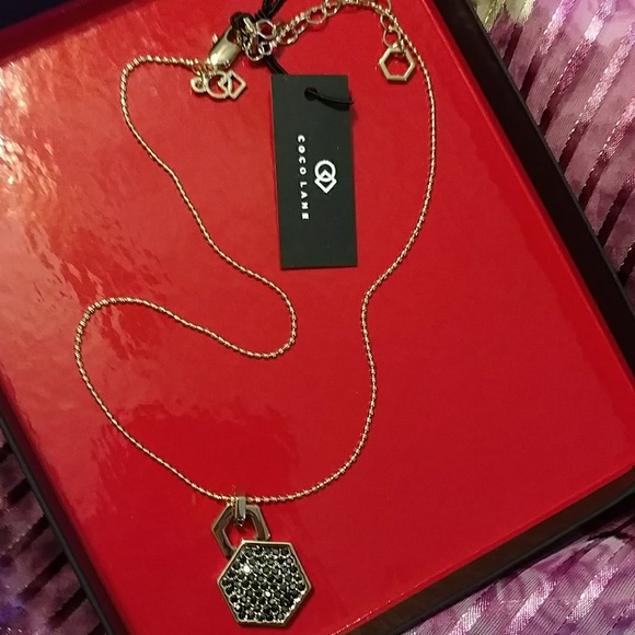 Gold CoCo Lane Hematite Pave Pendant Necklace 17" - Picture 4 of 8