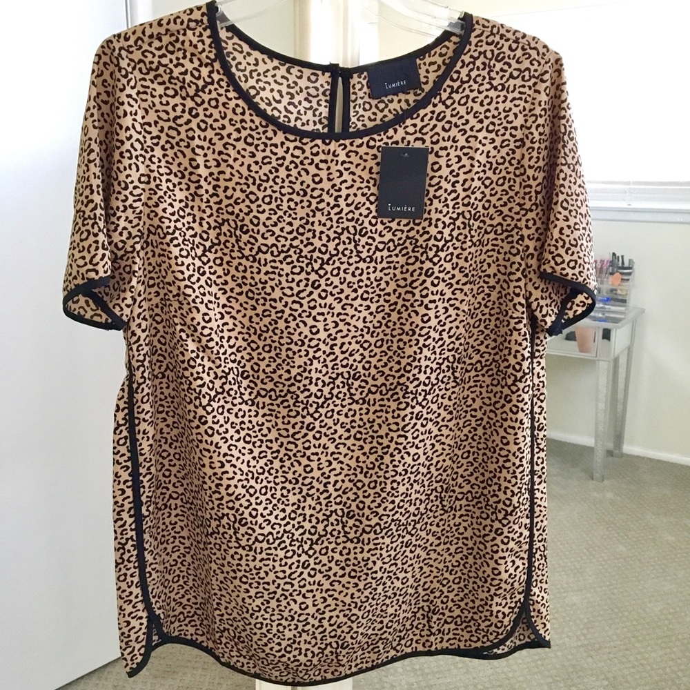 NEW! Leopard blouse w/ black trim