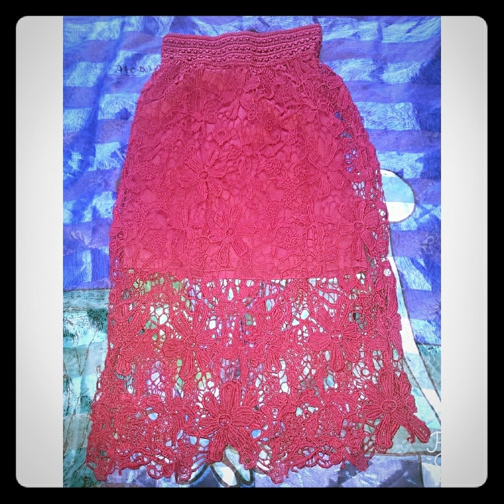 💋Wine Crocheted Mini-Midi Skirt💋
