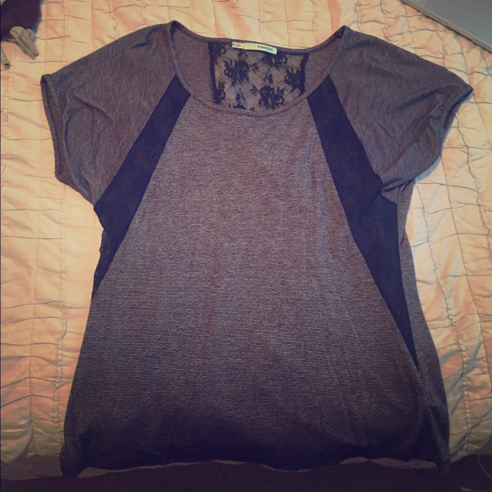 Navy Maurice's Striped and Lace Tee
