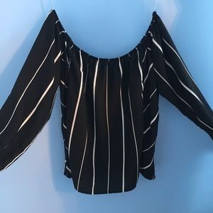 flowy off the shoulder black and white shirt