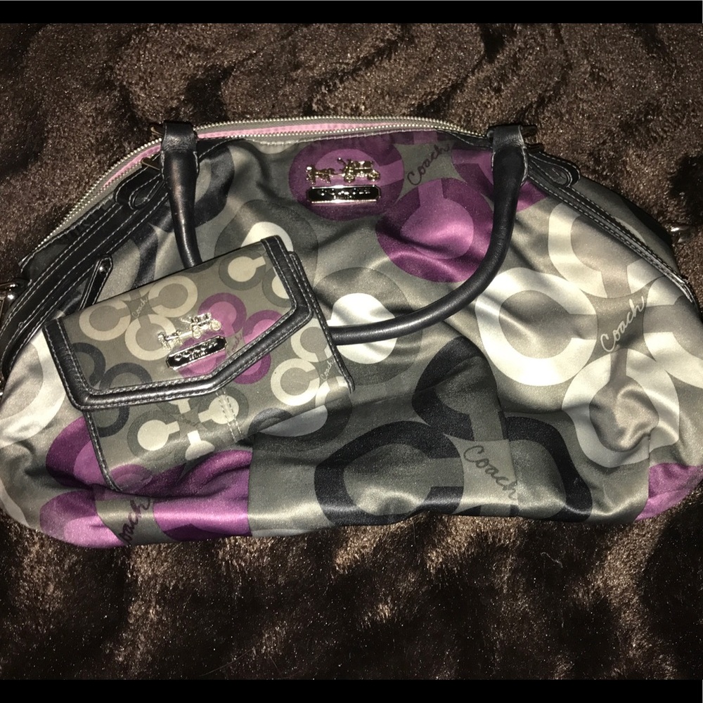 Coach Grey and Purple Purse with Wallet