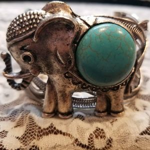 Elephant Turquoise Cuff Bangle Bracelet Boho Vinta