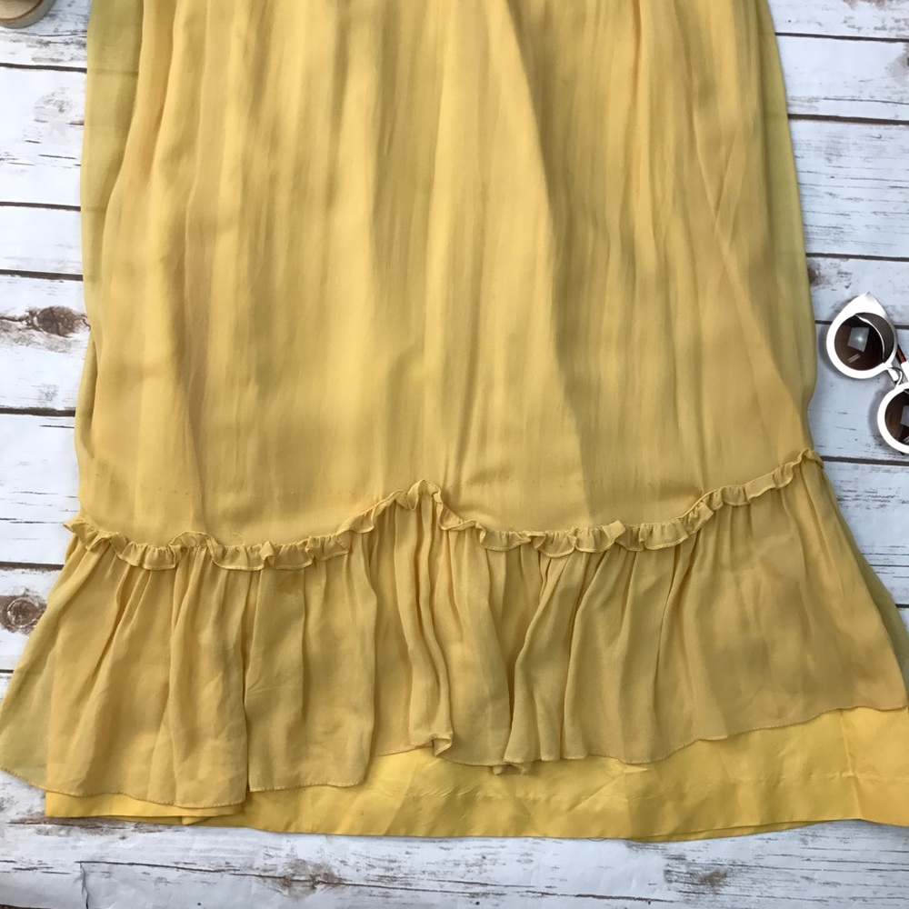 Vintage 1970s Prom Intricate Yellow Mustard Chiffon High Neck Formal Gown 10 - Picture 3 of 8