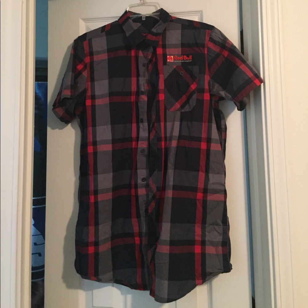 Red Bull Distribution Plaid Button Up