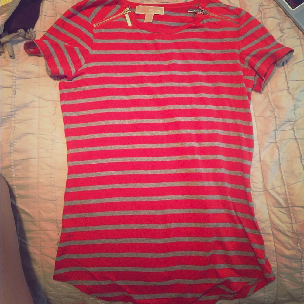 Michael Kors Coral and Gray striped shirt