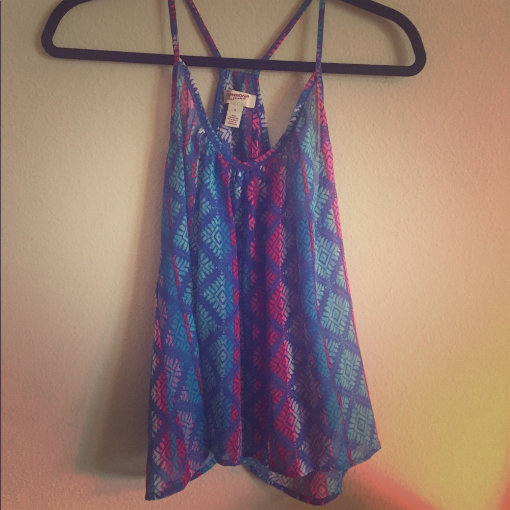 Colorful sheer tank top, open back