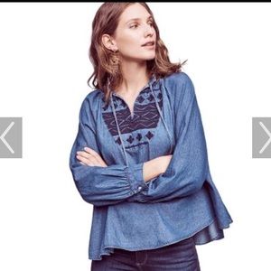 Anthropologie tassel long sleeve denim top