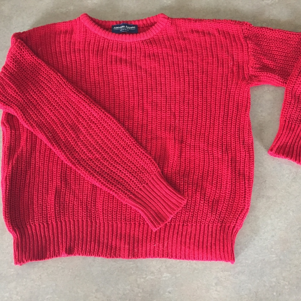 American Apparel Red Cable Knit Sweater (SMALL)