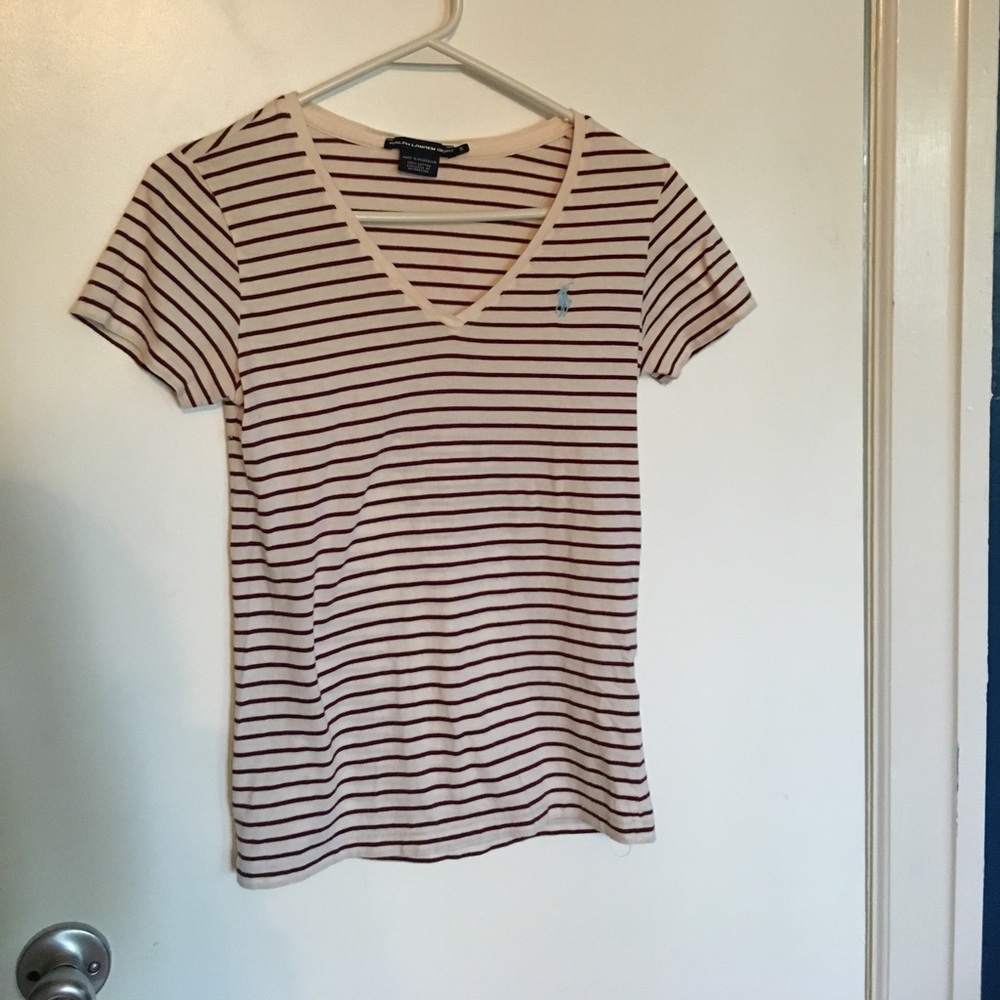 Polo tee shirt burgundy and cream with baby blue