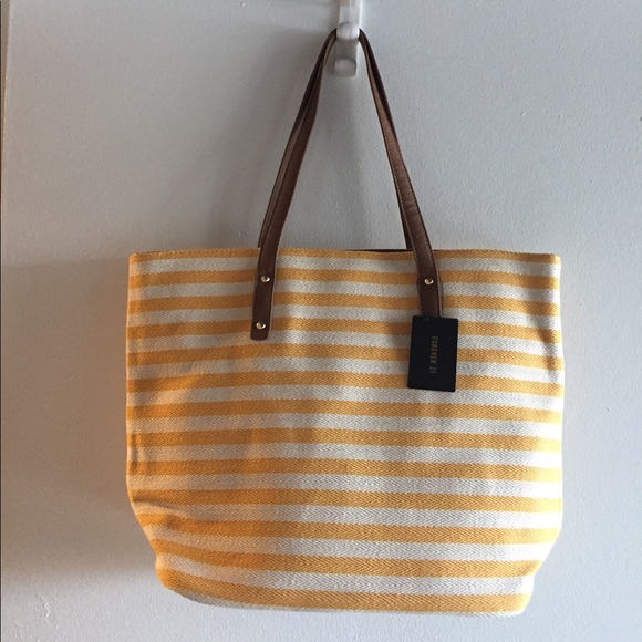 Forever 21 Handbags - Forever 21 Yellow & White striped bag