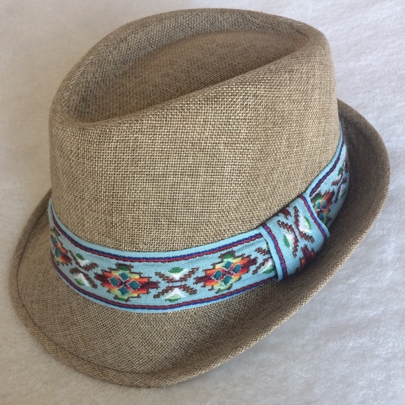 Urban Outfitters Accessories - Tan fedora with aztec print ribbon, NWOT