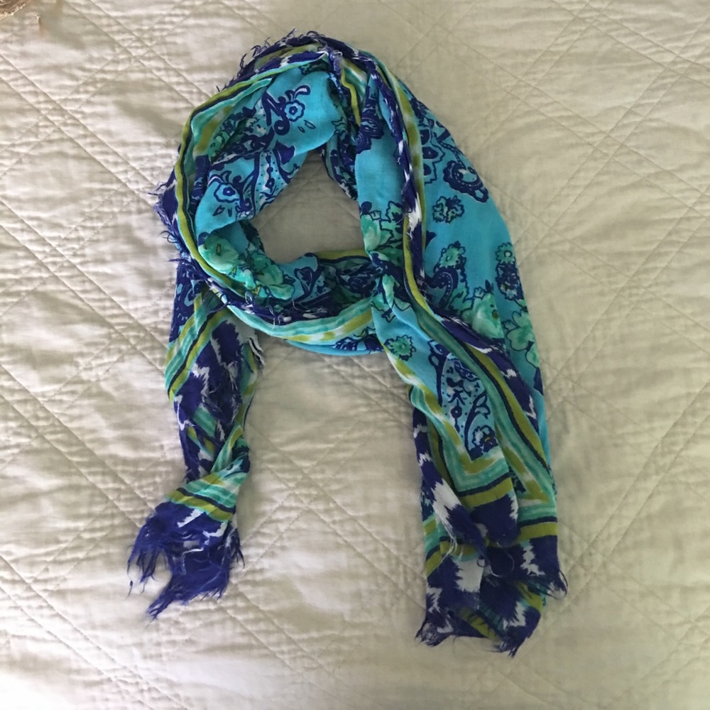 Blue and green cotton scarf, Long