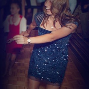 Adrianna Papell Navy Beaded Short Dress