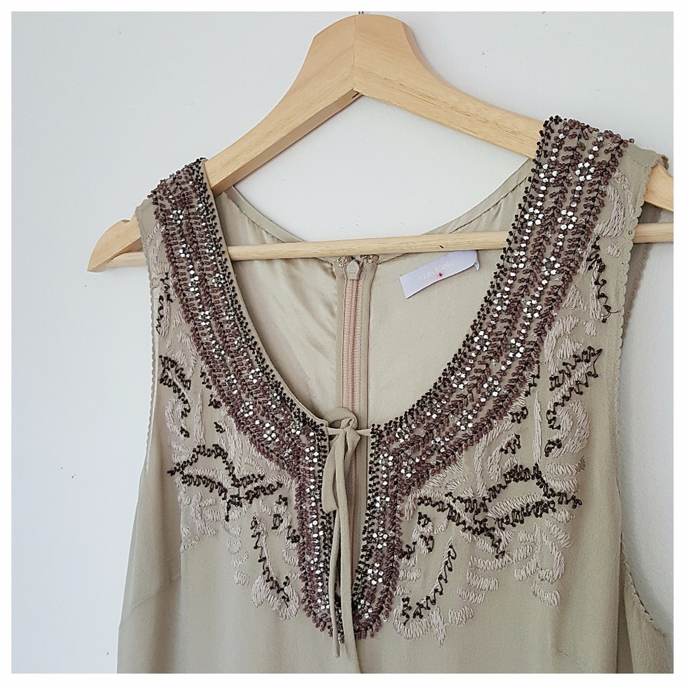 NWT VERA WANG Embelshd Drop Waist Silk Dress Sz 8