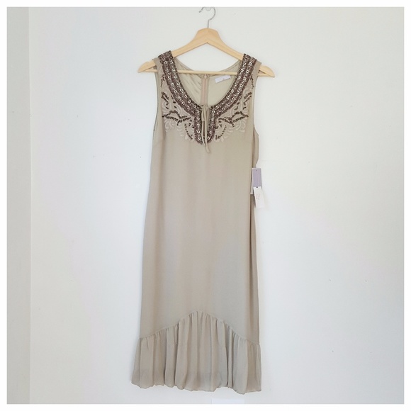 NWT VERA WANG Embelshd Drop Waist Silk Dress Sz 8 - Picture 2 of 6