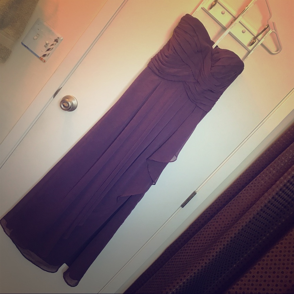 David's Bridal Long Bridesmaid Dress in PLUM